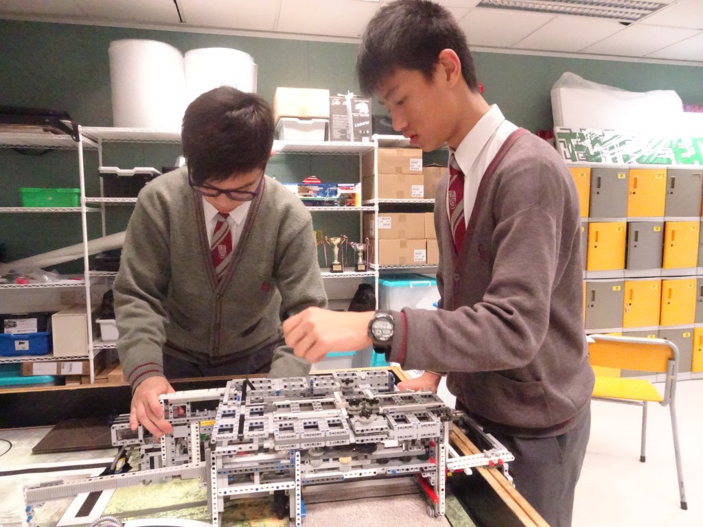 Students working on the robot